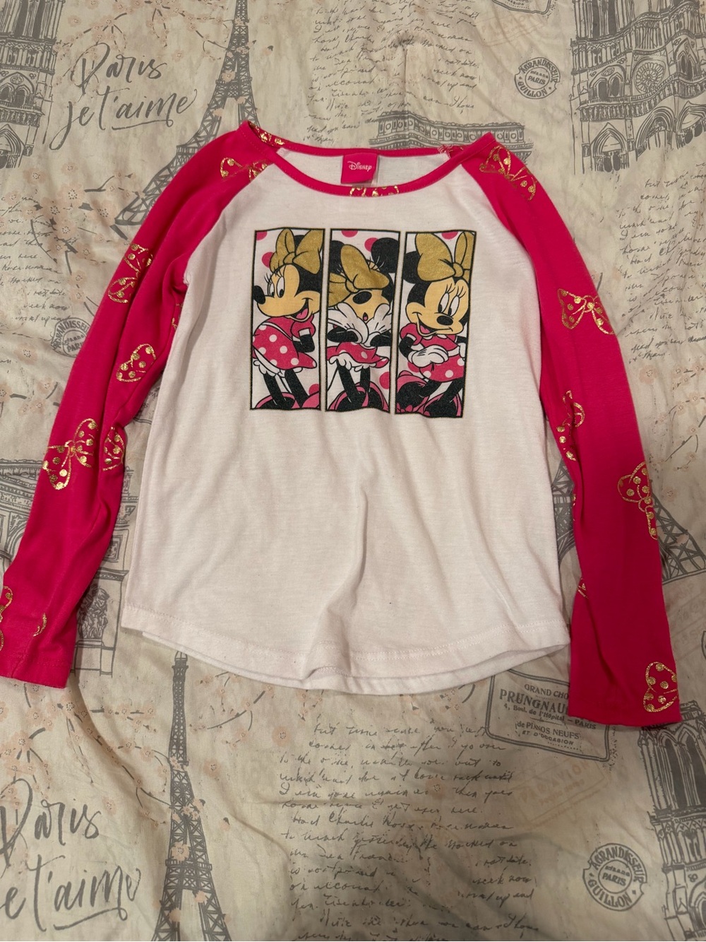 Disney Minnie Mouse Pink & White Raglan Top size S (6/6X)